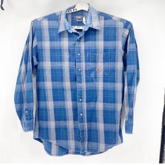 Wrangler twenty X plaid denim like cotton button down with crest 90s size XL - Picture 1 of 7